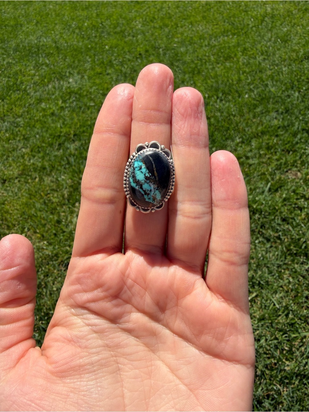 Blue Moon Turquoise and Sterling Silver Adjustable Ring - Southwest Style